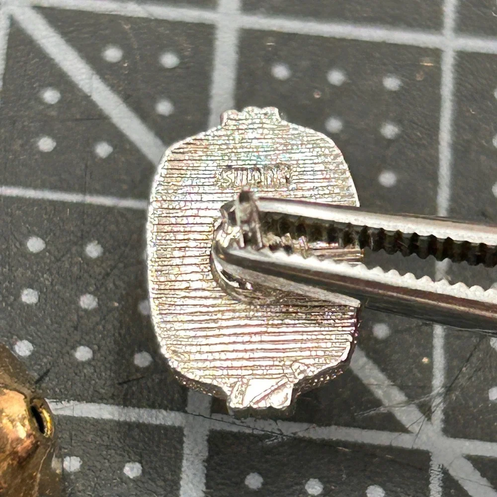 Swank Vintage Mens Wrap Mesh‎ Cufflinks Tie Tack Set Silver Tone Yellow Cabochon